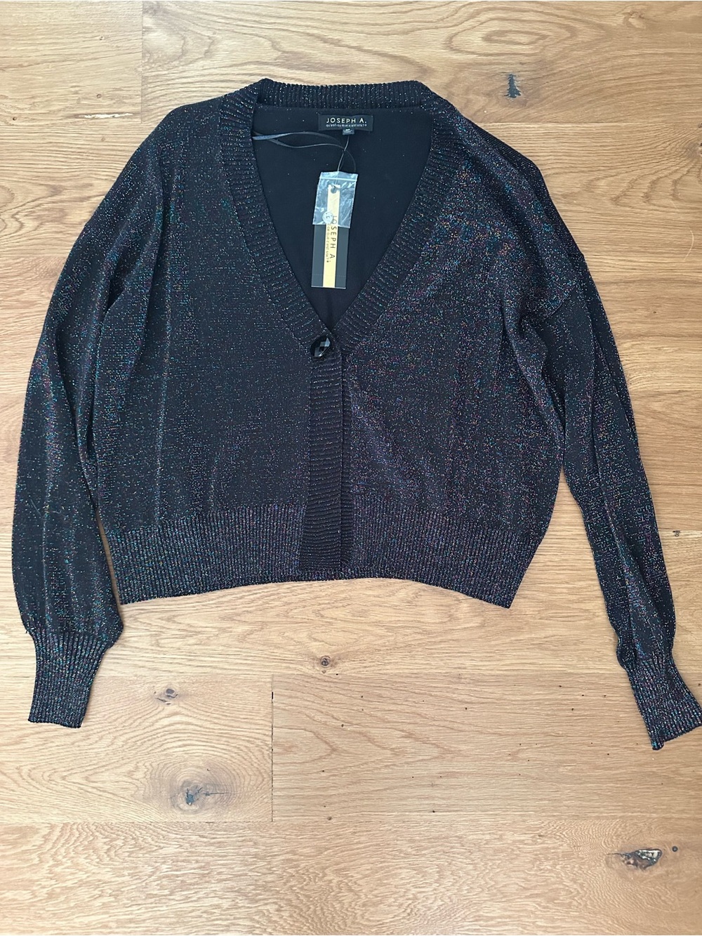 Joseph Black Sparkle Cropped V-Neck Cardigan